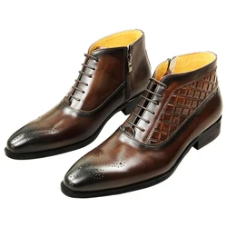 Premium Men's Leather Boots Outdoor Cool Type Luxury Business Office Handmade Genuine Leather Boots Fashion Men's Zipper Shoes