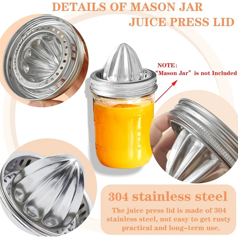 ABAE-tapa para exprimidor de tarro Mason con manivela, exprimidor Manual de jugo de cítricos de acero inoxidable 304, 3 uds. Para tarro de boca ancha de 86Mm