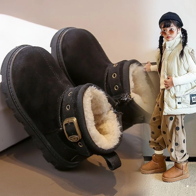 Kids Winter High Top Boots Girls Boys Warm Fleece Lined Cotton Shoes Classic Style Soft Sole Casual Ankle Boots 2026 New Arrival