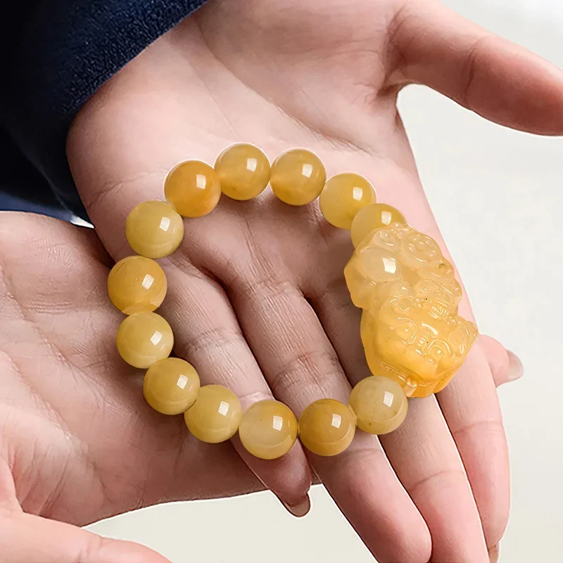 Natural Xinjiang Golden Silk and Jade Hand Strings Bring Wealth Pixiu Animals, Gobi Topaz Summer Cool and Healthy Accessories