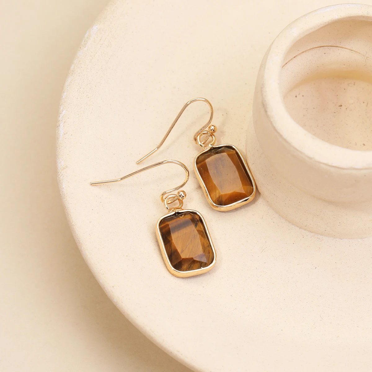 Natural Gemstone Women's Earrings Fashionable And Simple Rectangular Style Women's Earrings Exquisite Jewelry Gifts Wholesale
