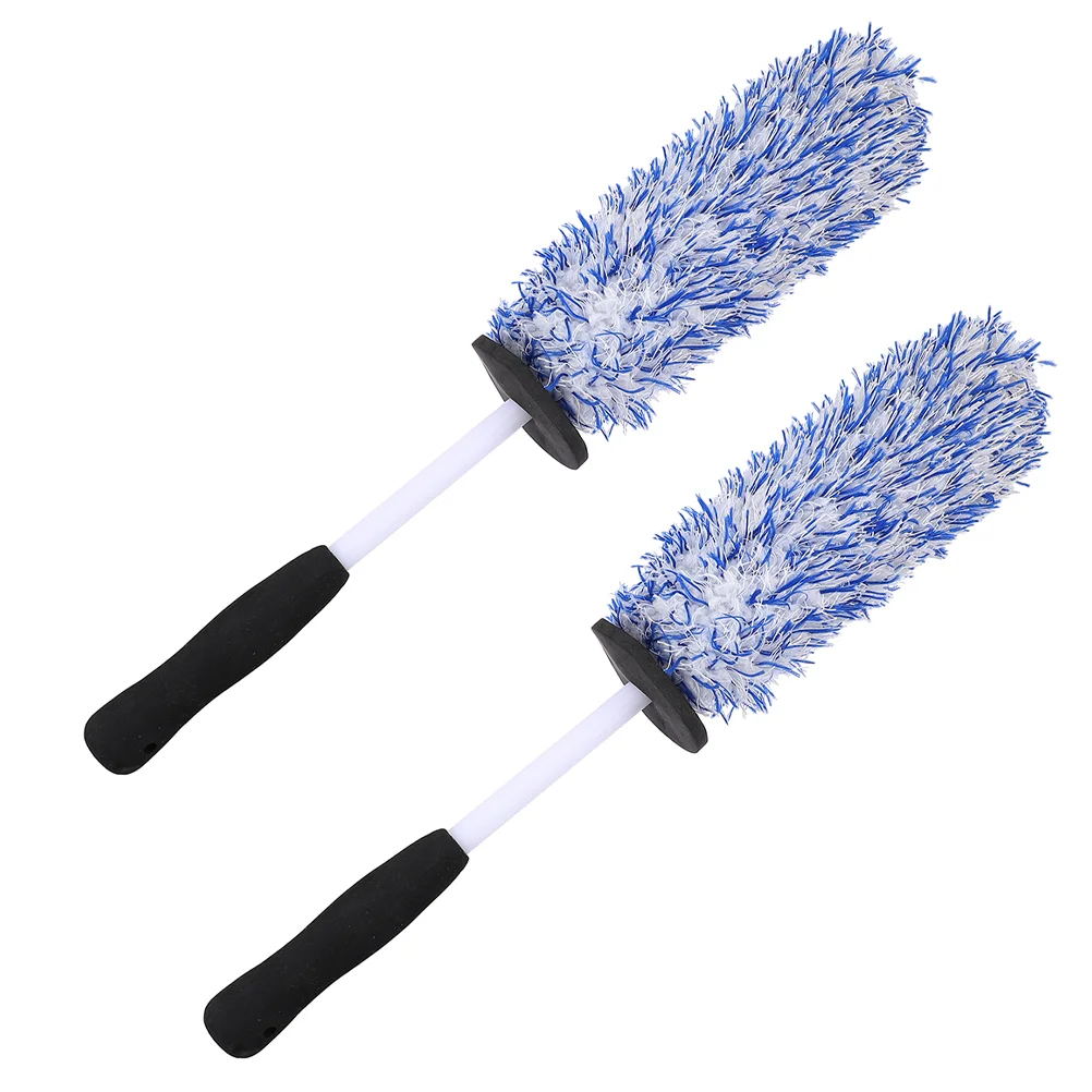 2 Pcs Hub Brush Car Wheel Cleaning Care Long Handle Accessory Small Corner Wool-like Fiber