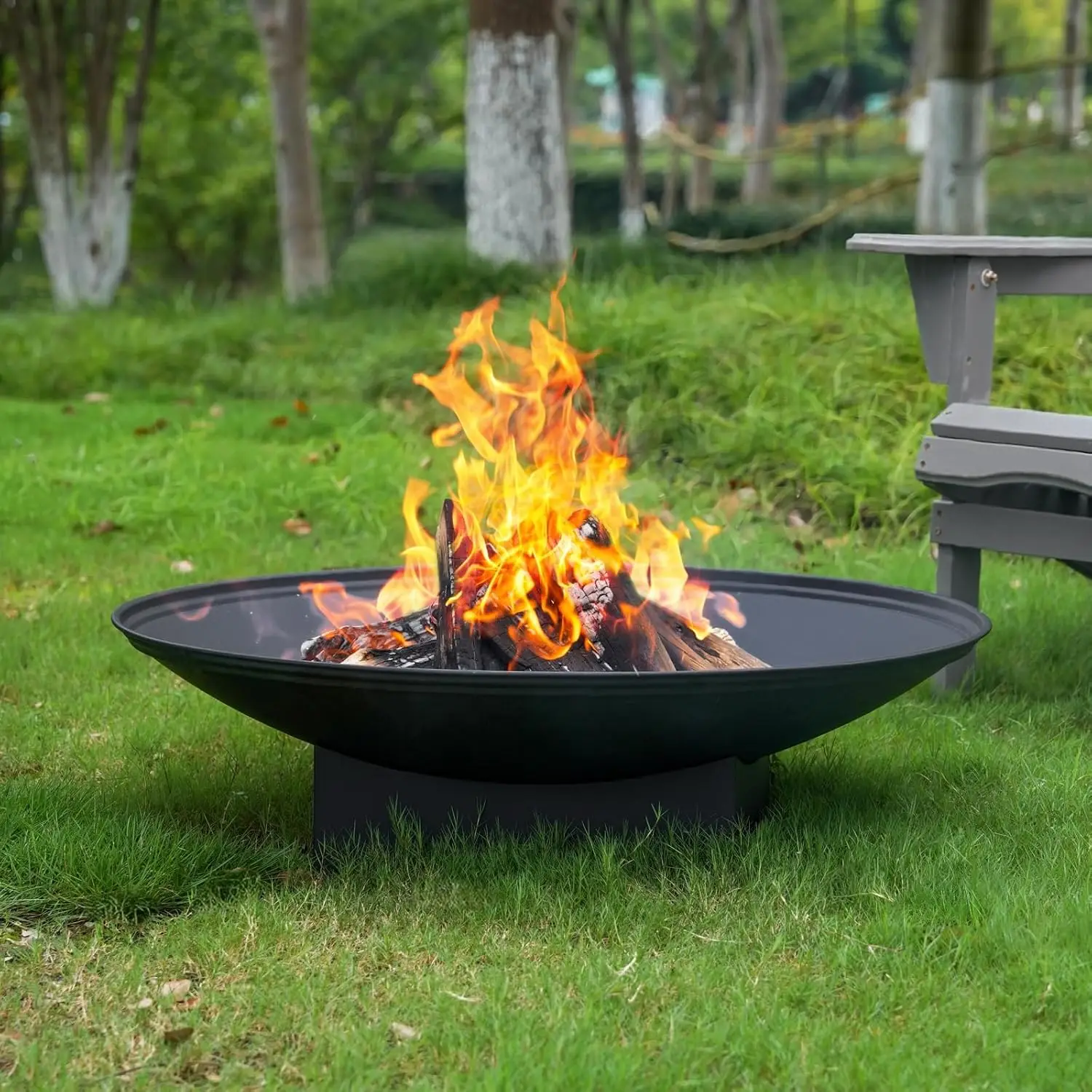 32 Inch Fire Pit for Outside, Outdoor Wood Burning Firepit Table with Grill