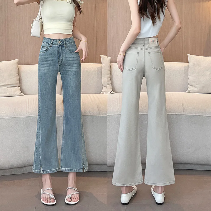 

Women's New Flare Jeans Female Spring and Autumn Nine Points Elastic Slim High-Waisted Thin Micro Pants Small Casual Pants