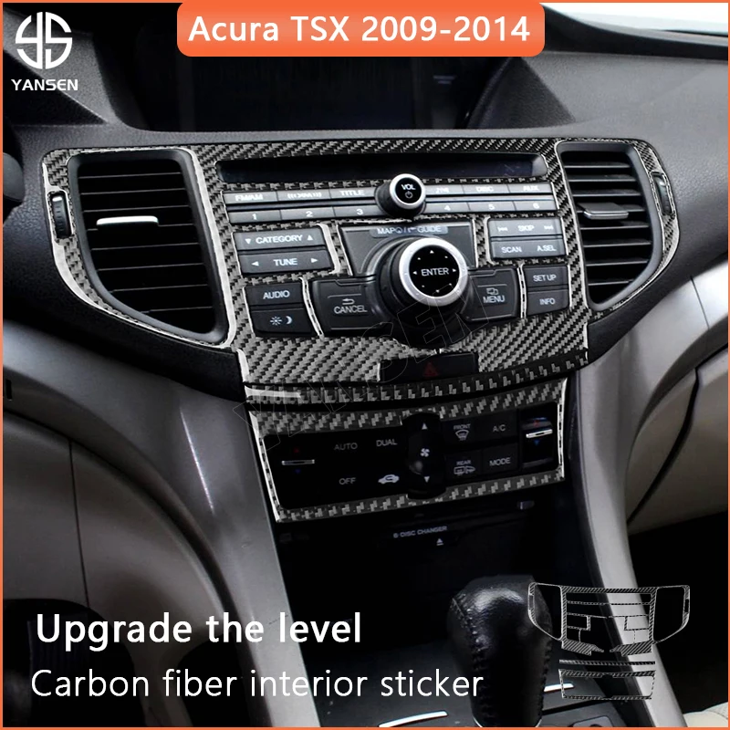 ملصق من ألياف الكربون الحقيقي لـ Acura TSX 2009-2014 نظام الملاحة اللاسلكي لوحة غطاء الكسوة اكسسوارات السيارات ديكور داخلي #1