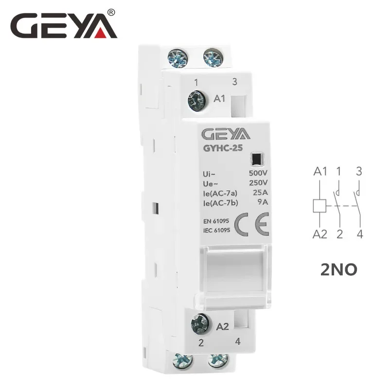 GEYA-Contactor de CA Modular montado en riel Din para el hogar, casa inteligente, Hotel, AC220V, 2P, 16A, 20A, 25A, 2NC, 2NO, 1NO1NC, 50/60Hz