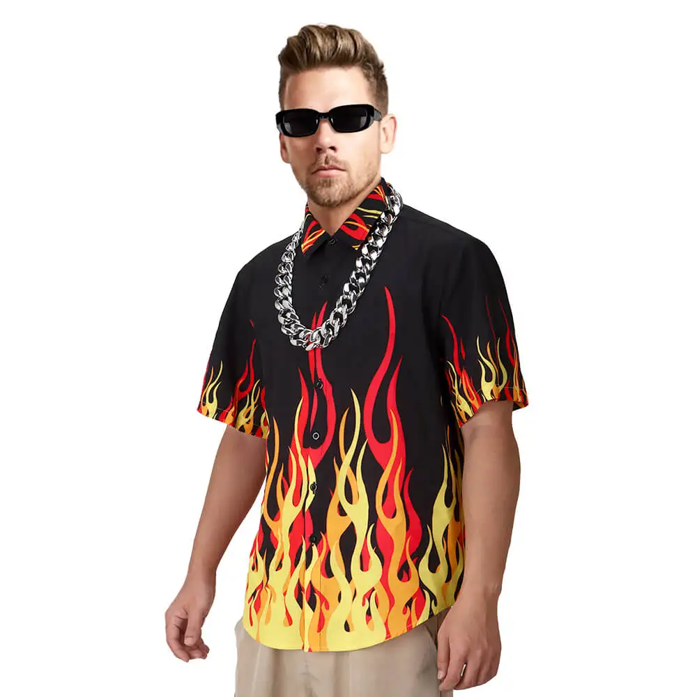 Camiseta masculina de manga curta Prince Fieri Flame, camisa havaiana, roupa de festa cosplay, presente, verão, 2024