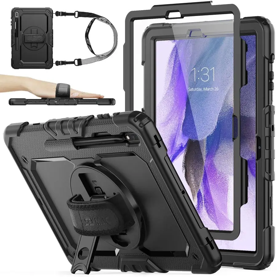 

Case for Samsung Galaxy Tab S7 FE S8 Plus 5G Case 12.4 with Screen Protector Pencil Holder 360 Rotating Hand Strap ampStand, Dro