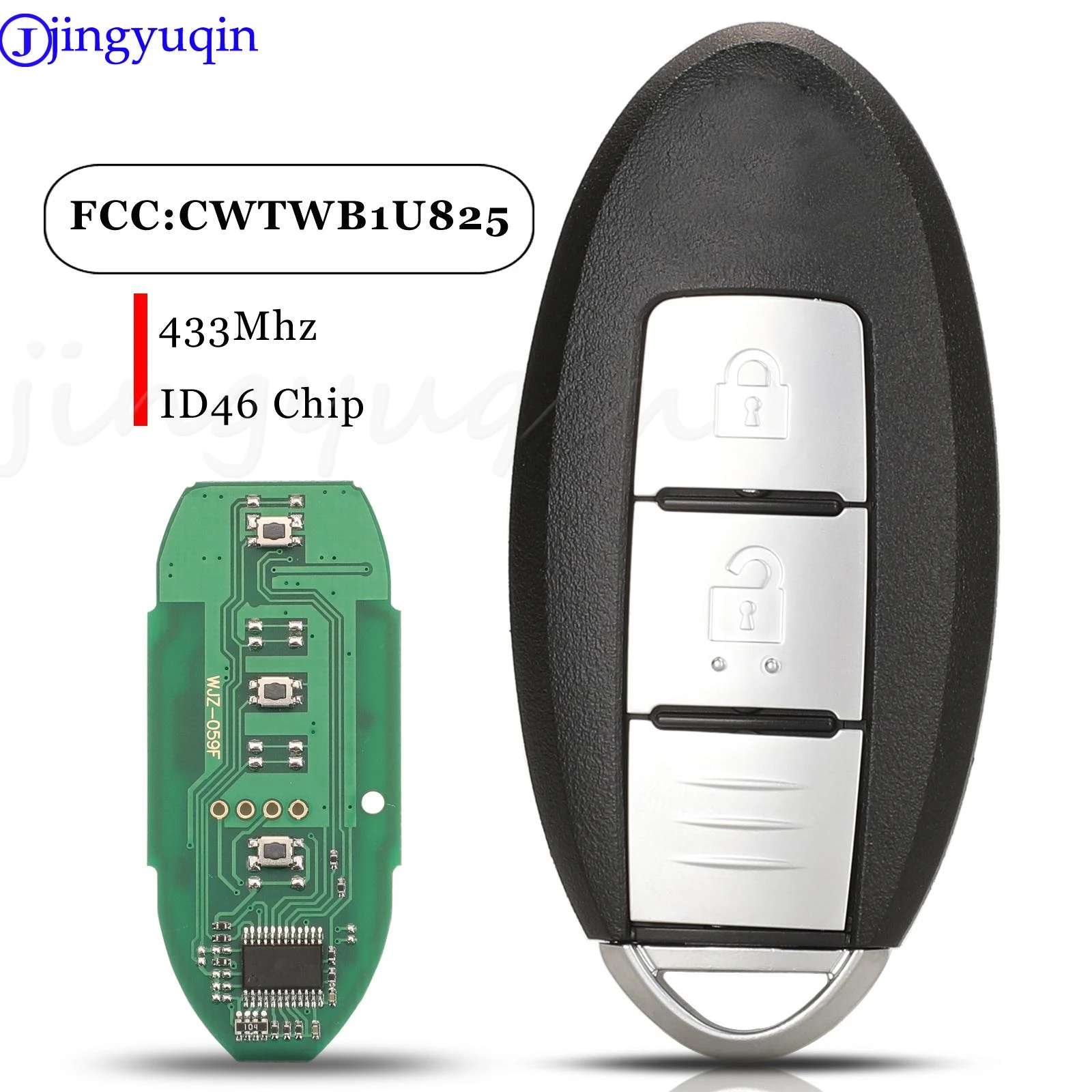 

Jingyuqin 10 шт. дистанционный ключ-брелок от машины 433 МГц ID46 PCF7952 чип CWTWB1U825 для NISSAN Micra Juke Note Leaf Cube Navara 2 кнопки
