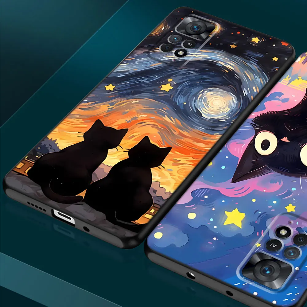 Case for Xiaomi Redmi Note 10 11S 9S 9T 8T 11 Pro 13 Pro 10S 12S 12 9 8 7 11 12 Pro Starry Sky Cat Matte Matte Cover Silicone view 4