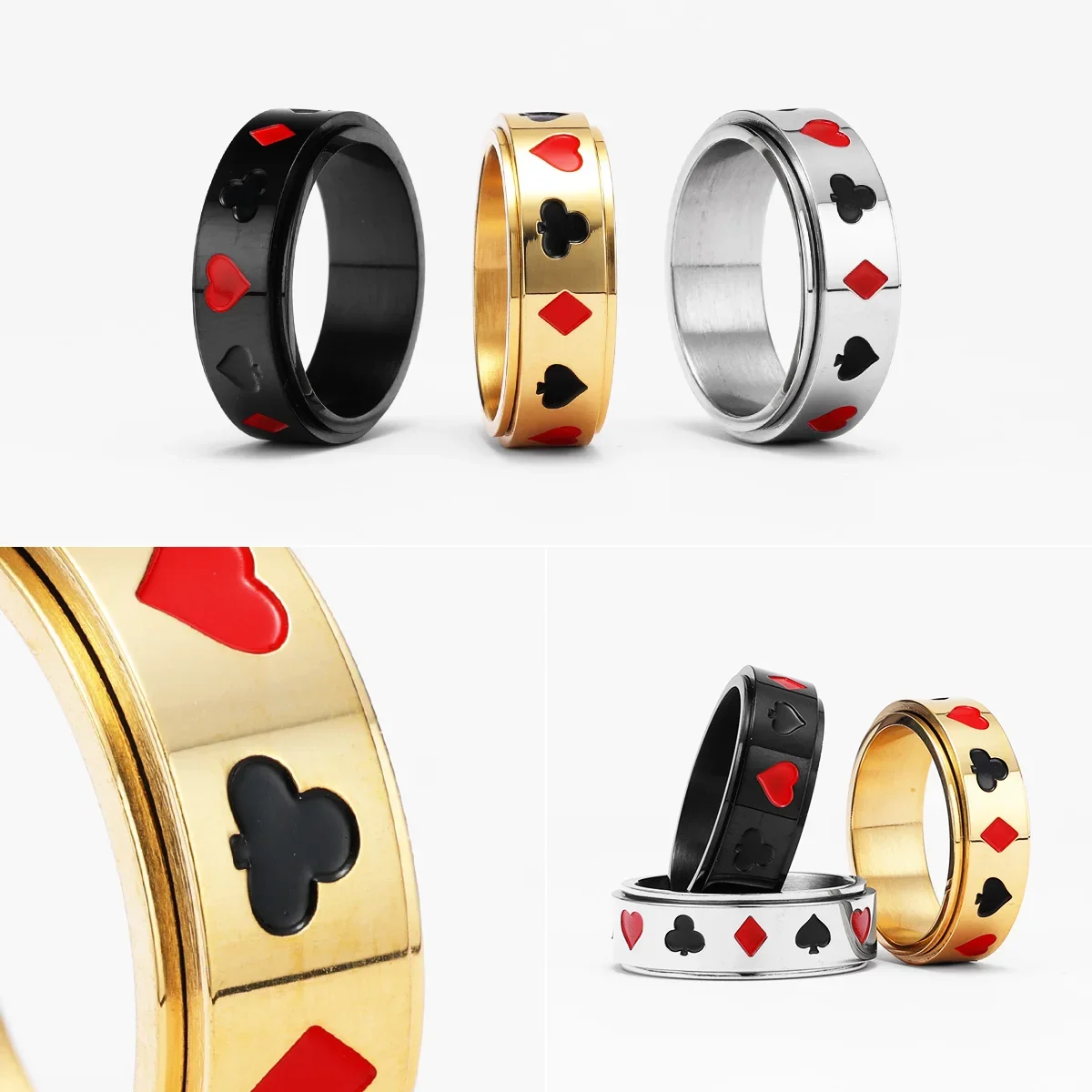 Lucky Poker Fidget Spinner Men Rings Stainless Steel Punk Luxury New In Women Jewelry Fashion Accessories Gift Wholesale