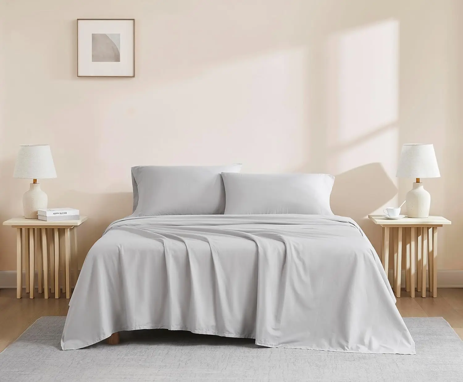 

Luxury Cotton 144 Thread Count Organic Cotton 4-Piece Sheet Set, King, Light Grey