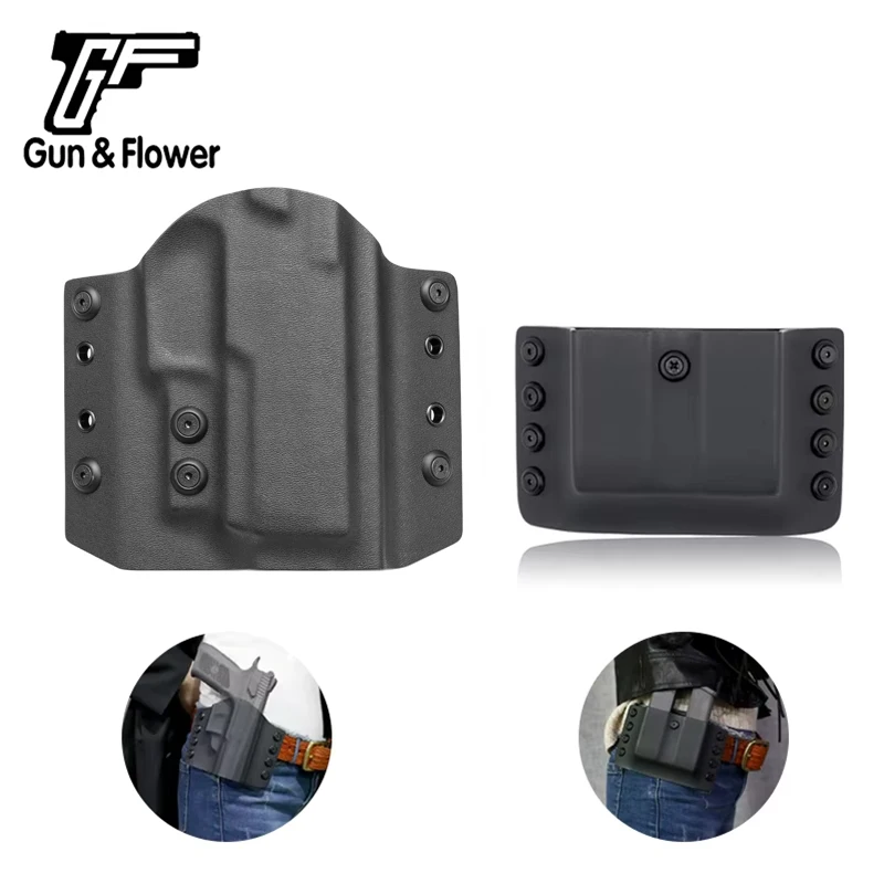 Gun&Flower Glock 19/23/32 OWB Concealment Kydex Holsters+Double Magazine Pouches Covers