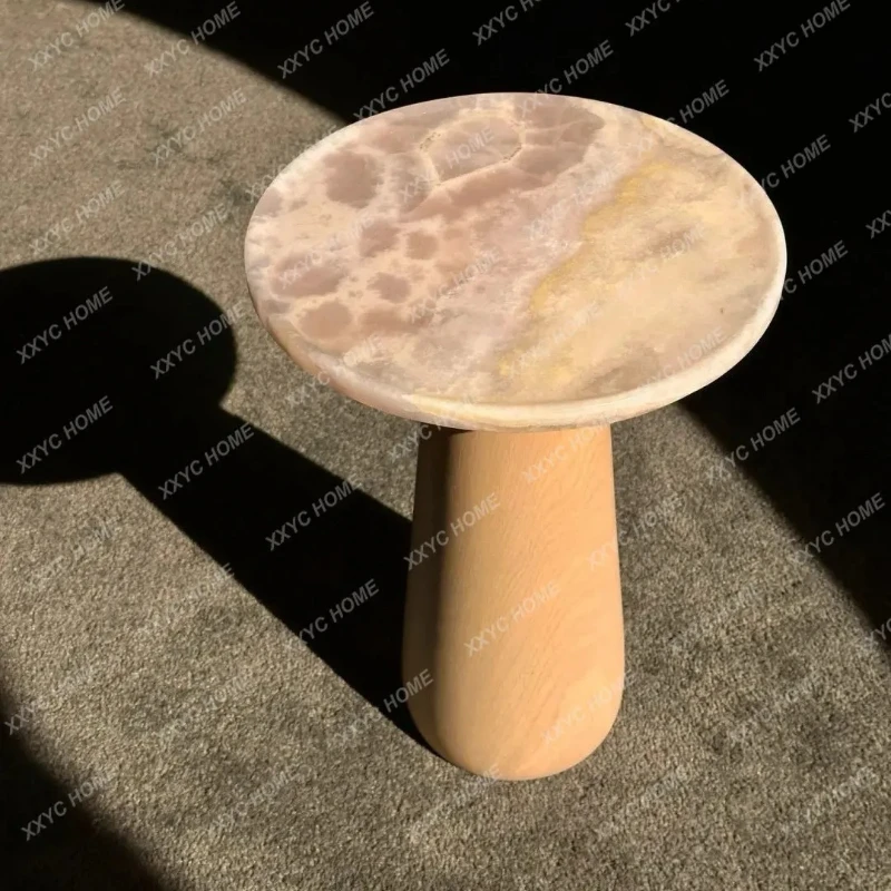 A Retro Pink Crystal Luxury Stone Edge Natural Marble Coffee Table Minimalist