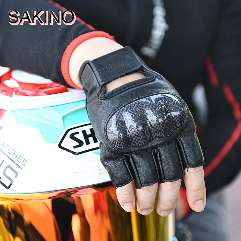 

SOKIN Motorcycle Gloves Half Finger Leather Fingerless Summer Men Mitt Glove Scooter Moto Mitten Electric Bike Racing Cycling