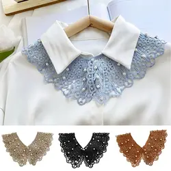 Pearl Lace Fake Collars Shawl Neck Ties Decor Dress Lapel False Collar Hollow Out Small Scarf Detachable Shirt Collar Hollow