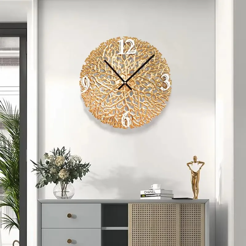 Modern metal large decorative battery operated non-ticking quartz gold wall clock for living room decoration
