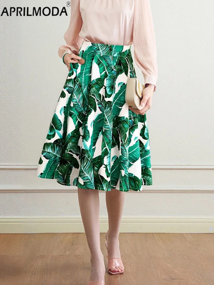 2025 Cotton Floral Printed 1950s Style A Line Swing Vintage Skirt Retro Vintage Punk Summer Women Black White and Green Skirts