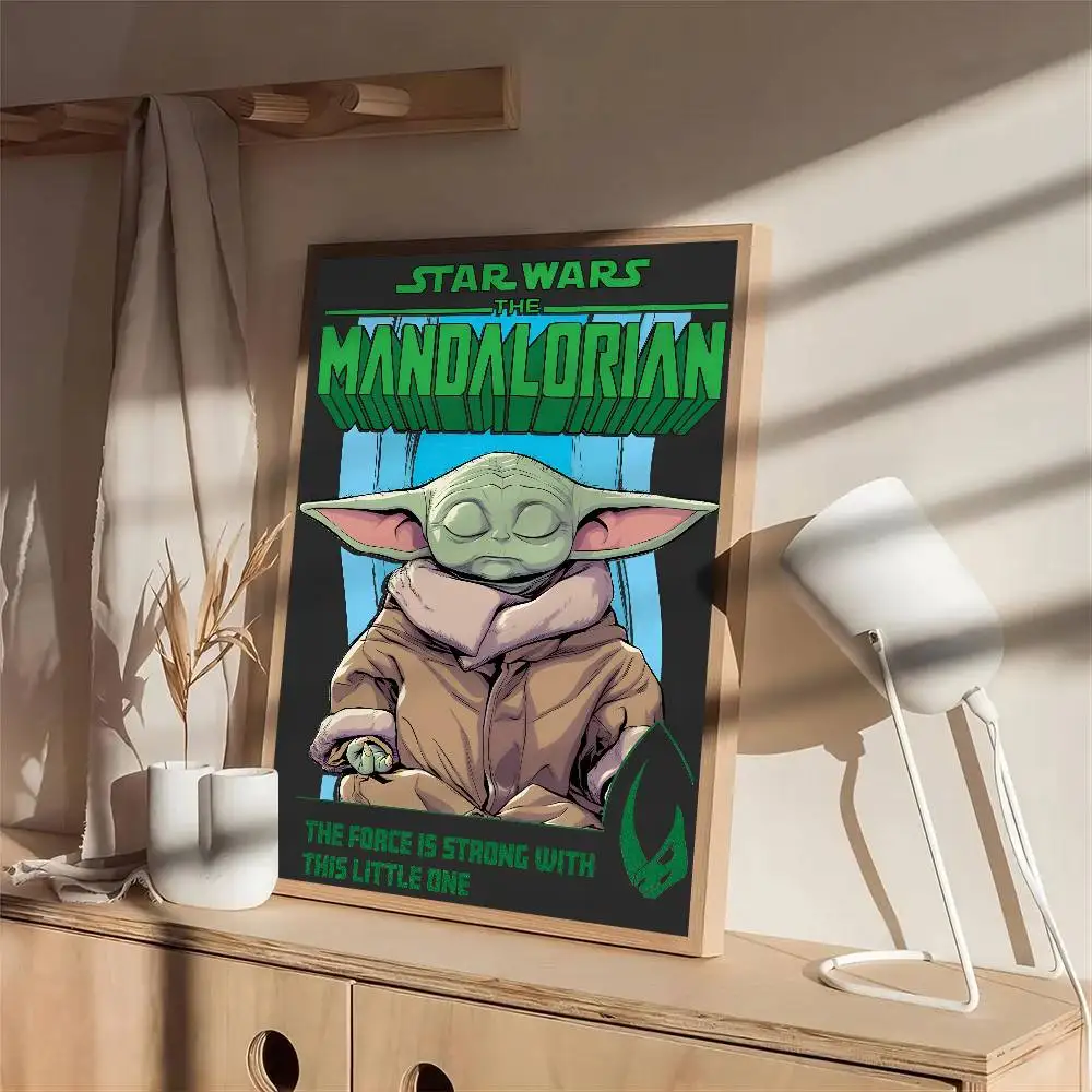 TV Play The Mandalorian Baby Y-Yoda Cartoon Poster Self-adhesive Art Waterproof Paper Sticker Coffee House Bar Room Wall Decor view 5