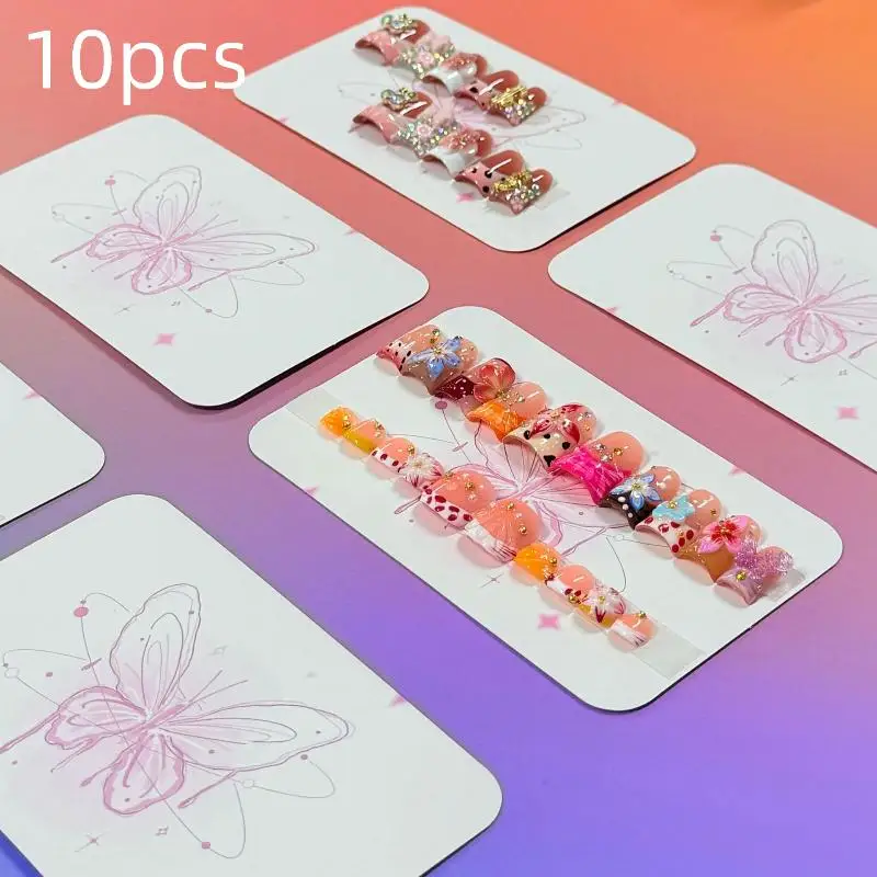 10Pcs Handmade False Nail Display Card, Press On Nails Packaging Bottom Cards Butterfly Embossing