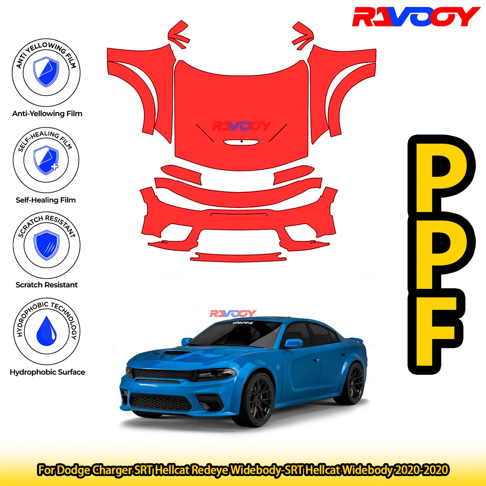 

For Dodge Charger SRT Hellcat Widebody 2020-2020 Glossy Matte Black Precut front PPF Kit Paint Protection Film