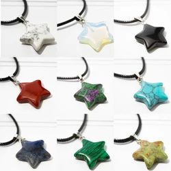 Natural Crystal Star Pendant Vintage Pentagram Necklace Rope Necklace Personalized Fashion Star Pendant Jewelry Party Gift 1pcs