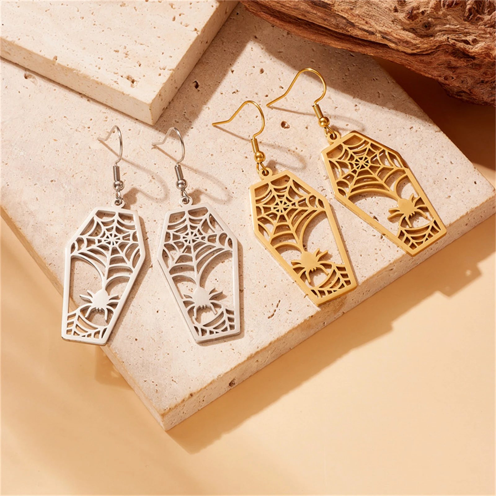 316L Stainless Steel Simplicity Vintage Geometry Hollow Out Spider Web Earrings For Women Fashion High Jewelry Party Gifts SAE17