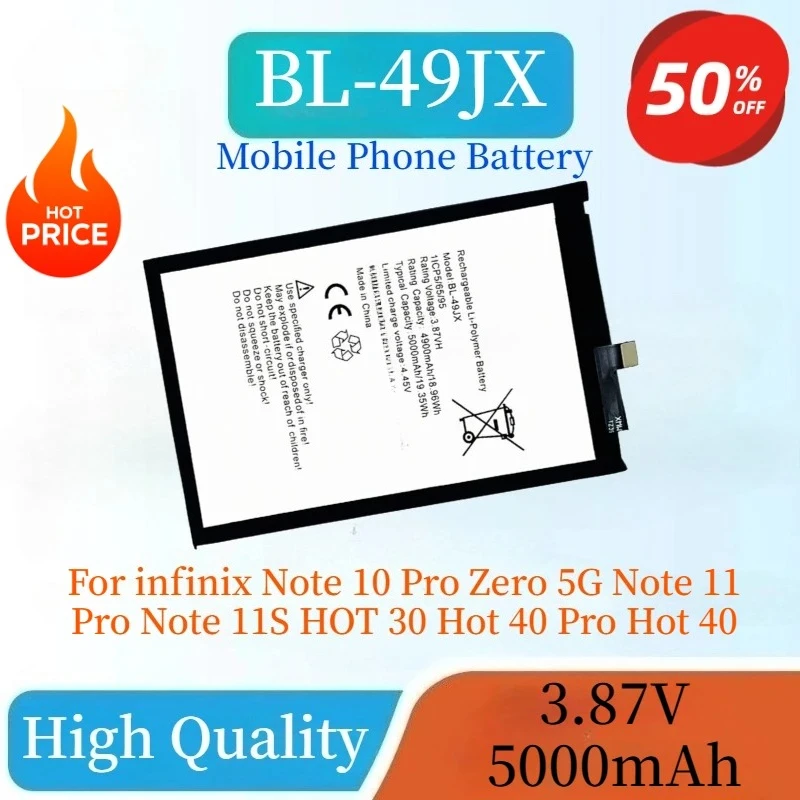 

New BL-49JX Mobile Phone Battery 3.87V 5000mAh For infinix Note 10 Pro Zero 5G Note 11 Pro Note 11S HOT 30 Hot 40 Pro Hot 40