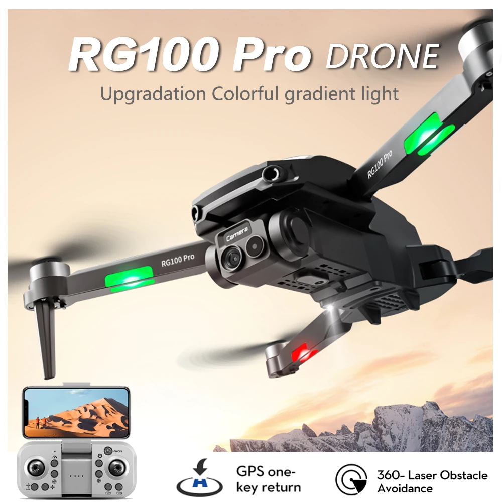 RG100 PRO Drone 5G WiFi FPV 360° Laser Obstacle Avoidance 4K HD Dual Camera Brushless Motor GPS Return RC Quadcopter Drone Toys