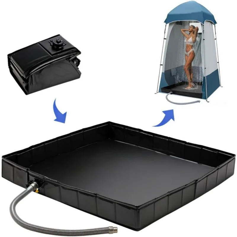 Bandeja de ducha de PVC para adultos, tienda de campaña de recolección de agua móvil para exteriores, piscina de baño portátil, ducha negra, 104cm x 104cm x 13cm, 1 ud.