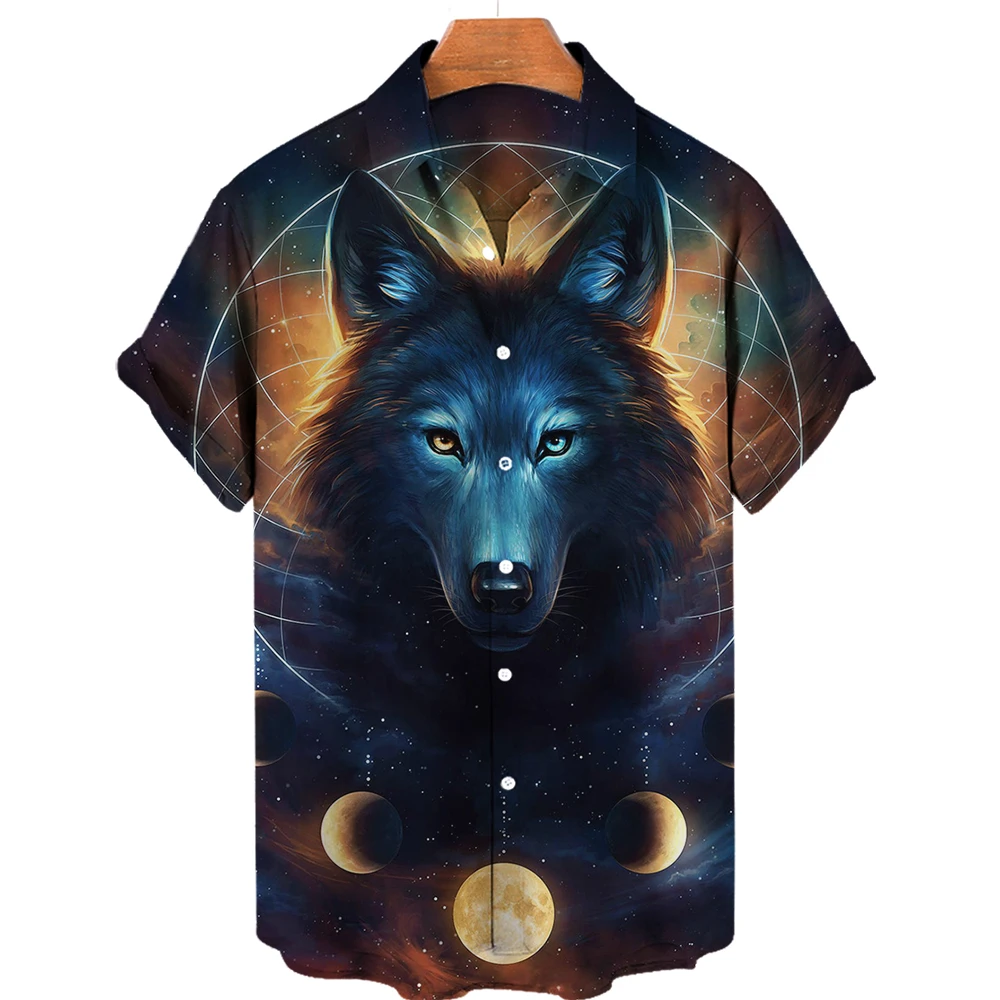 2022 Trendy Cool Shirt Men\'s Animal Wolf 3d Print Hawaiian Shirt For Men Streetwear Short Sleeve Hip Hop Top Men\'s Shirts