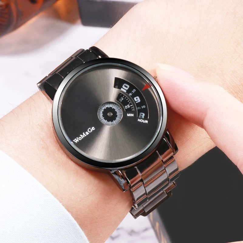 WoMaGe Black Men Watches Fashion Creative Watches Men Stainless Steel Quatrz Wristwatch Luxury Mens Watches horloge man