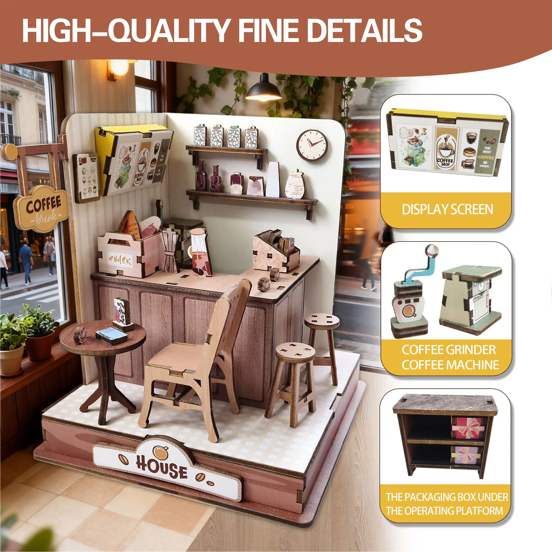 

New Diy 3D Wooden Puzzle Mini Coffee House Handmade Miniature Coffee Shop Model Kit Unzip Gift Home Decoration doll house gifts