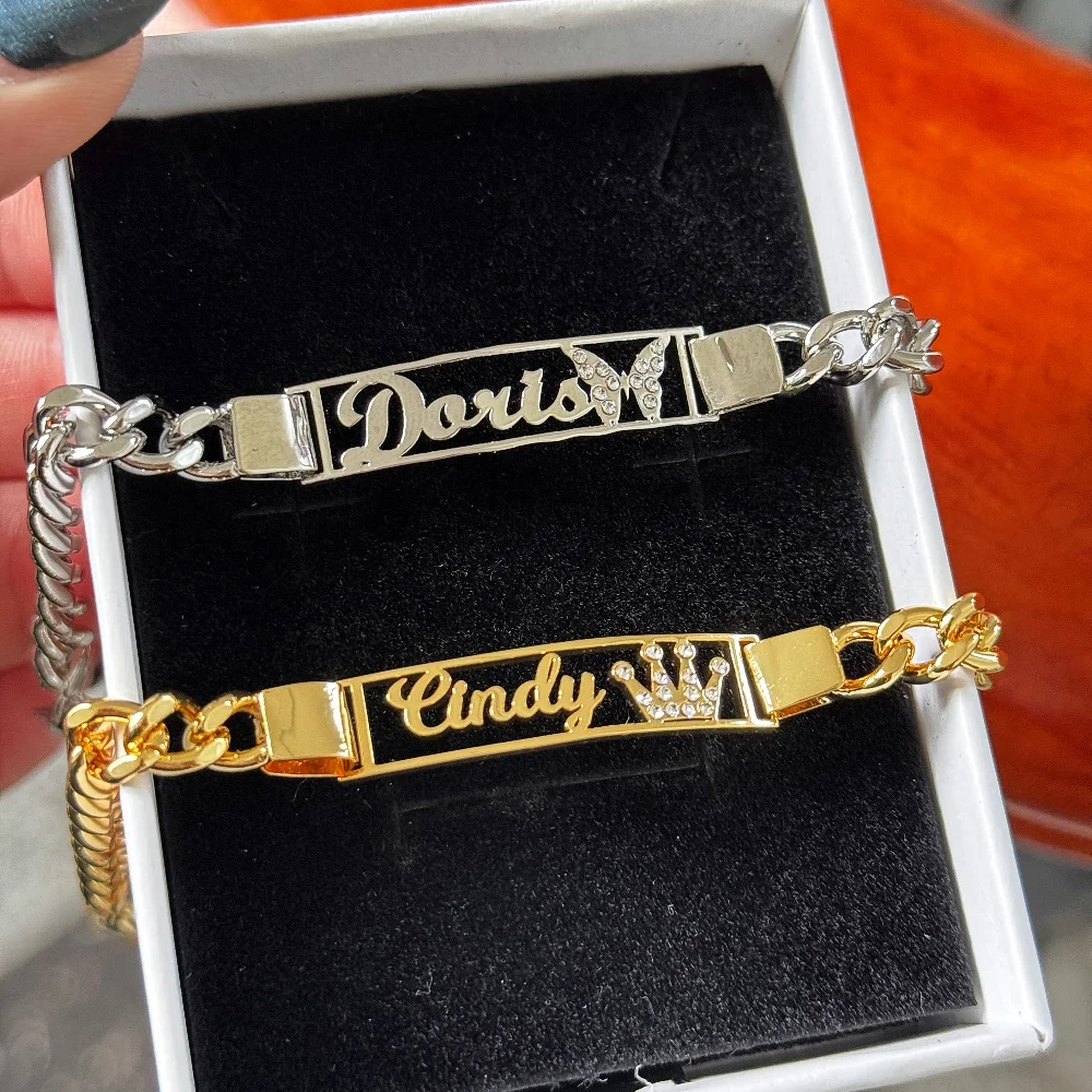 

DUOYING индивидуальное имя браслет с короной кристалл кубинская цепочка браслеты бабочка именная табличка браслет подарок