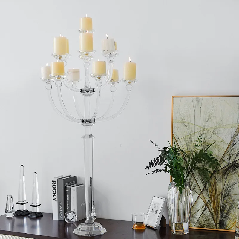 European luxury nine-headed crystal glass candle holder, wedding banquet decoration table model room decoration ornament