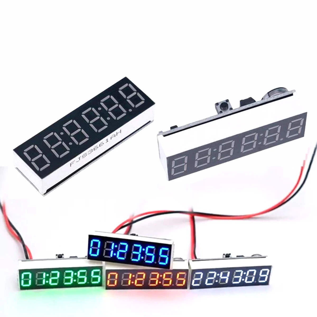 6Bit 0.36 Inch LED Digital Clock With Seconds Electronic Time 12/24H Format Display Power Off Memory For 12V Car 5V Power Supply