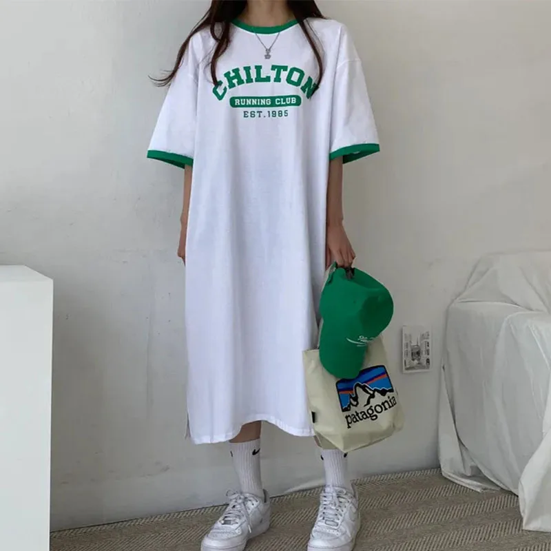 Vestidos de manga corta con letras estampadas para mujer, ropa de calle Harajuku, moda coreana, primavera y verano, 2024