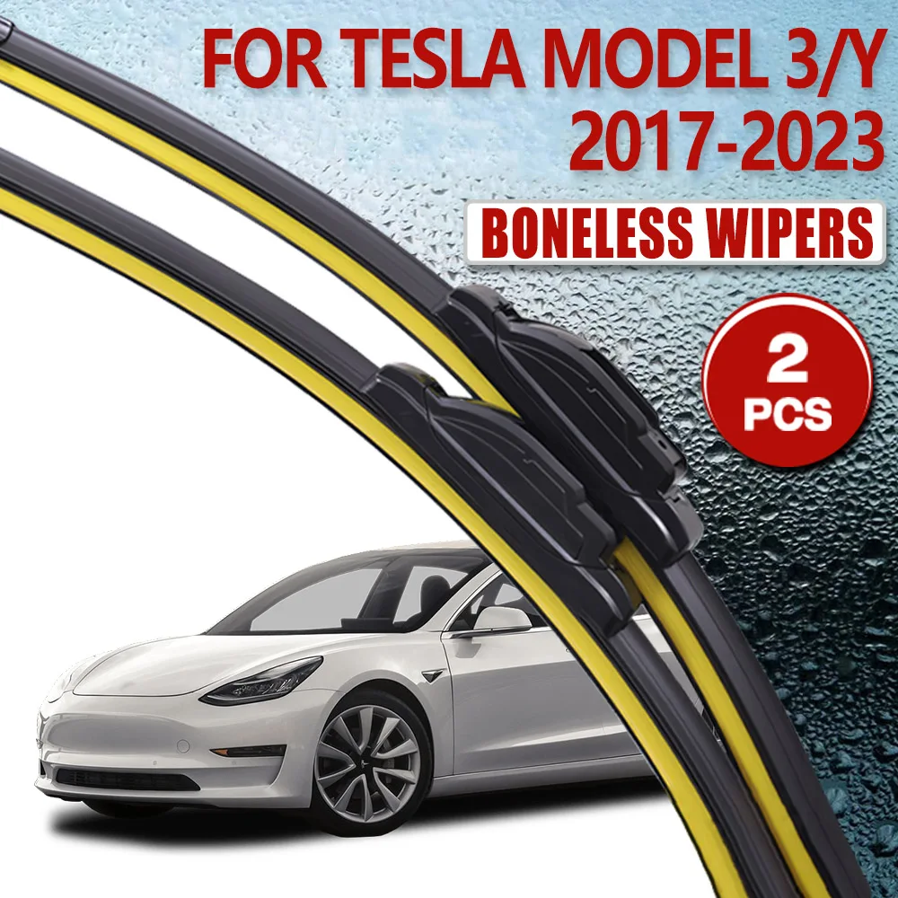 2pcs Front wiper for Tesla Model 3/Y 2017-2023 front windshield wiper, boneless high-quality rubber car wiper blade