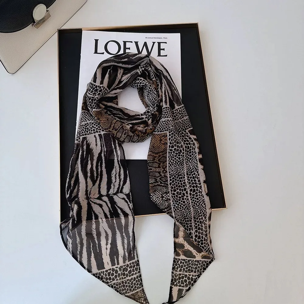 2025 headband accessory series brown scarf printed with polka dot silk scarf fashion Korean version long strip decoration new st image 2