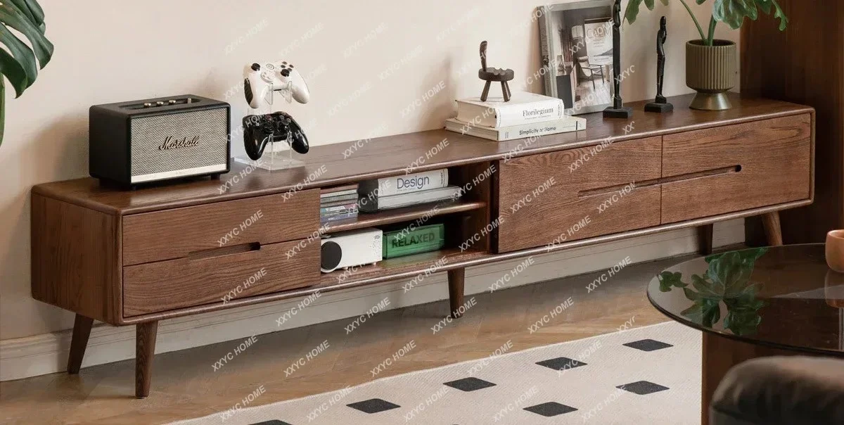 All solid wood sliding door TV cabinet simple oak  locker