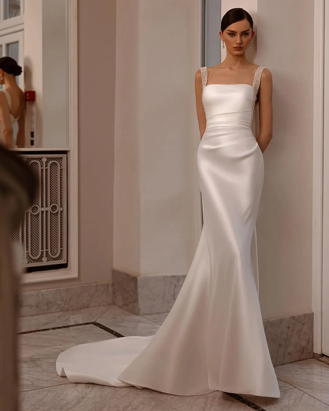 

Satin Weddings Dress Mermaid Wedding Dresses Vestido De Novia Falda Desmontable Minimalista Elegante Curvy Vestidos Alta Costura