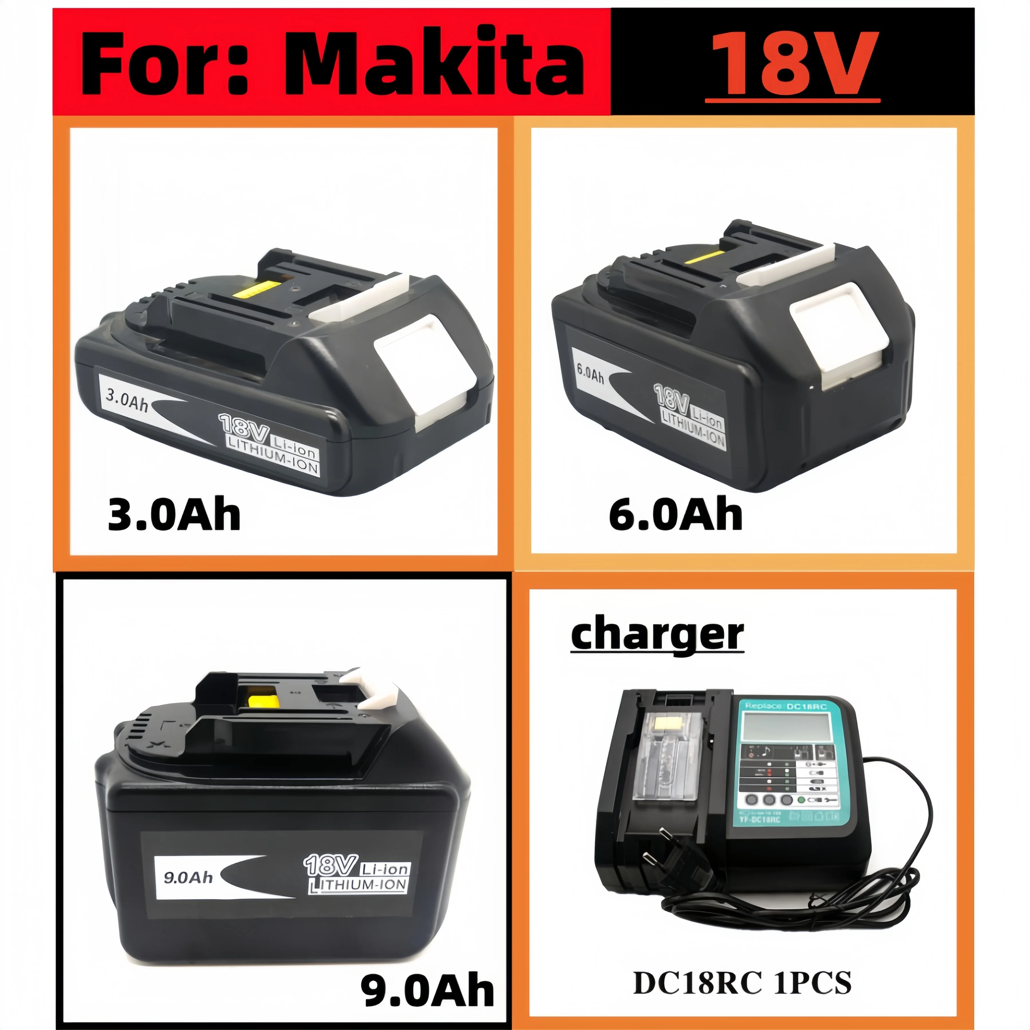 18V Rechargeable Lithium Battery 3Ah 6Ah 9Ah Replacement for Makita BL1860 BL1850B Power Angle Grinder