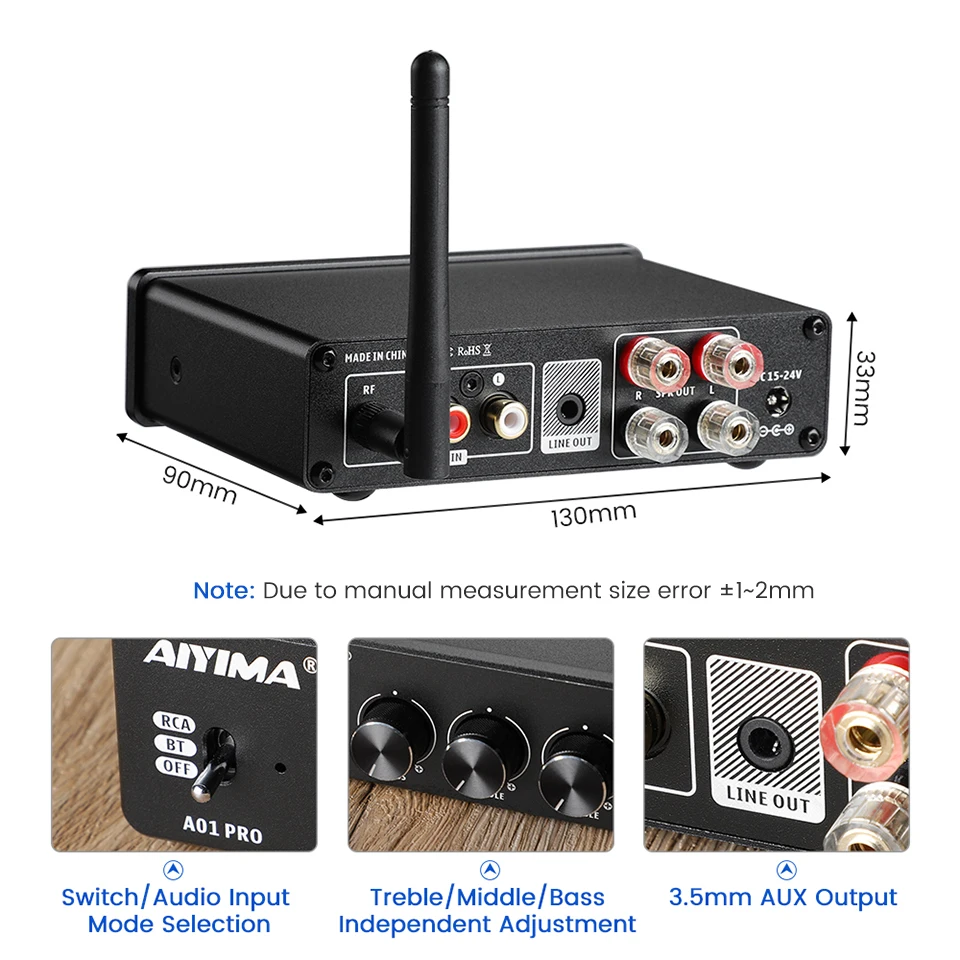 AIYIMA Audio Verstärker A01 PRO A01 TPA3116D2 Bluetooth Power 100Wx2 HIFI Sound Verstärker 2,0 Stereo Klasse D Heimkino Amp – Detail 3