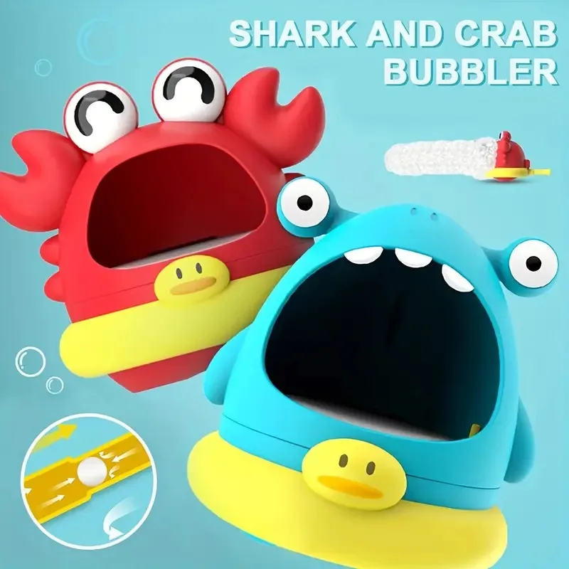 Shark & Crab Bubble Blower - Fun Bath Toy for Youngsters, Outdoor Water Play Foam Maker, Durable Plastic, Red/Blue