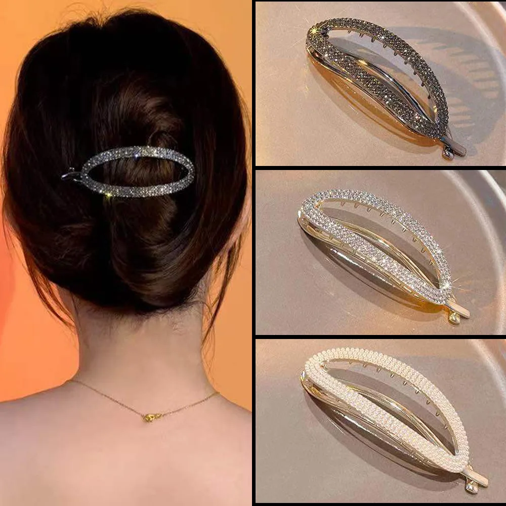 Pinza de pelo curvada con diamantes de imitación brillantes para mujer, horquillas de cola de caballo, tocado de fiesta de princesa, accesorios para