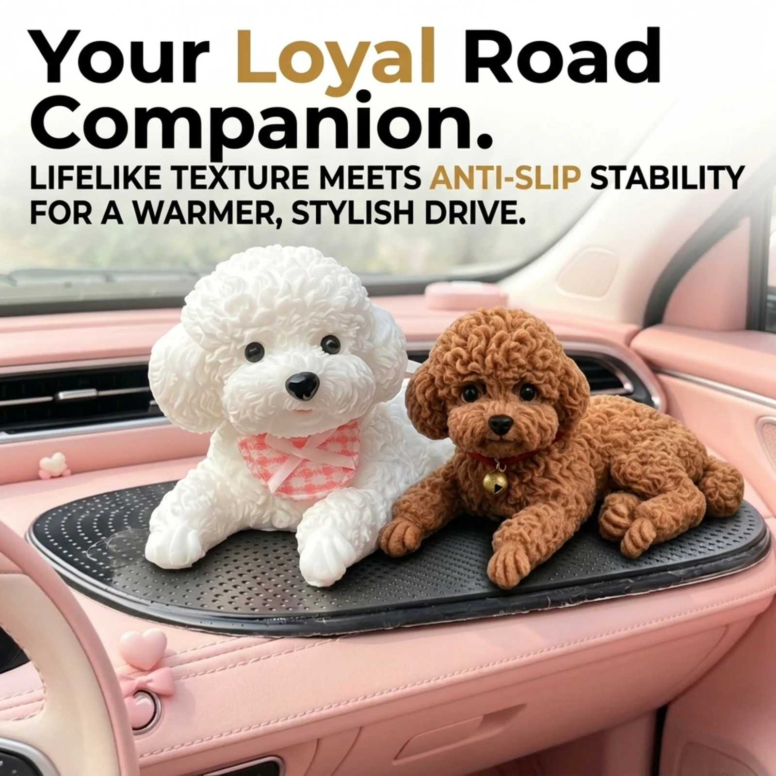 Teddy Poodle Puppy Car Ornament Cute Dog Figurine Auto Dashboard Interior Decoration Car Styling Decor Gift