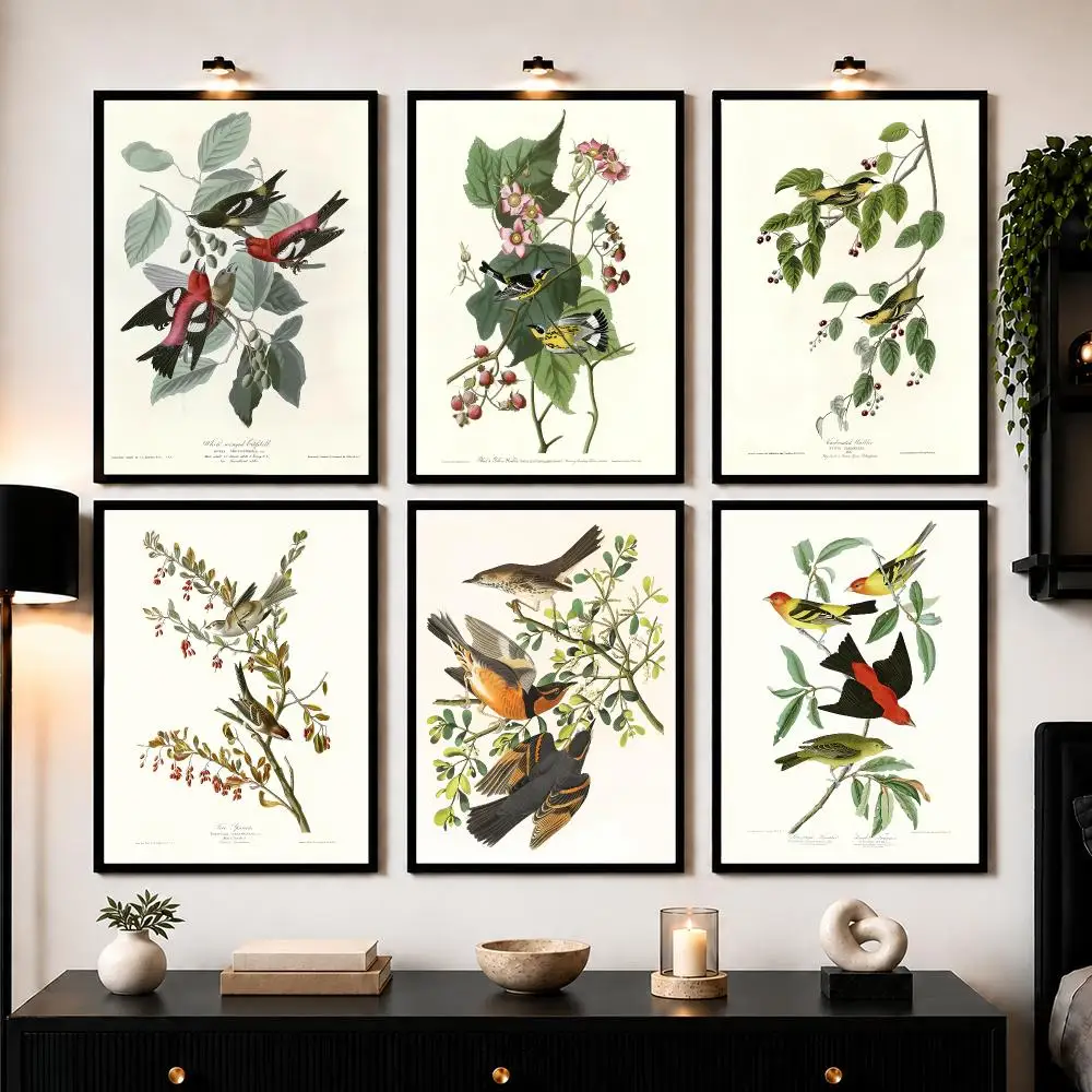 Realism Bird Flower Poster Wall Art Sticker For Living Room Bedroom Bar Home Decor Mural Painting Decoration