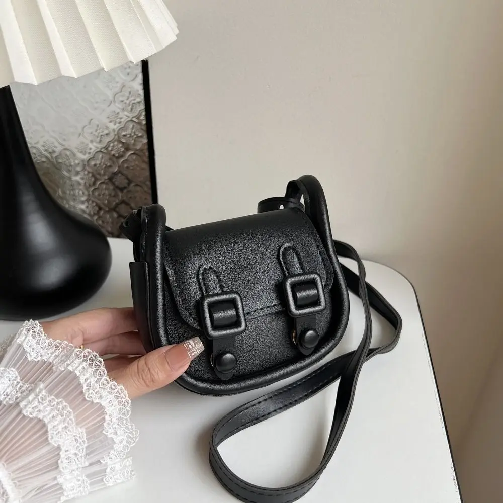 

Portable Solid Color Mini Saddle Bag PU Small Square Bag Crossbody Bag French Fashion Brand Square Shoulder Bag Girls