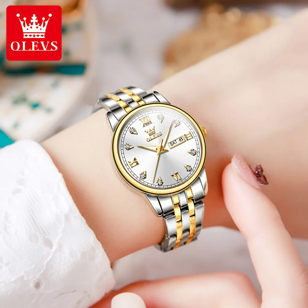 OLEVS Hot sale Women Fashion Week Date Quartz Watch for Ladies Waterproof Stainless Steel Luxury Wristwatch Womens Reloj Hombre