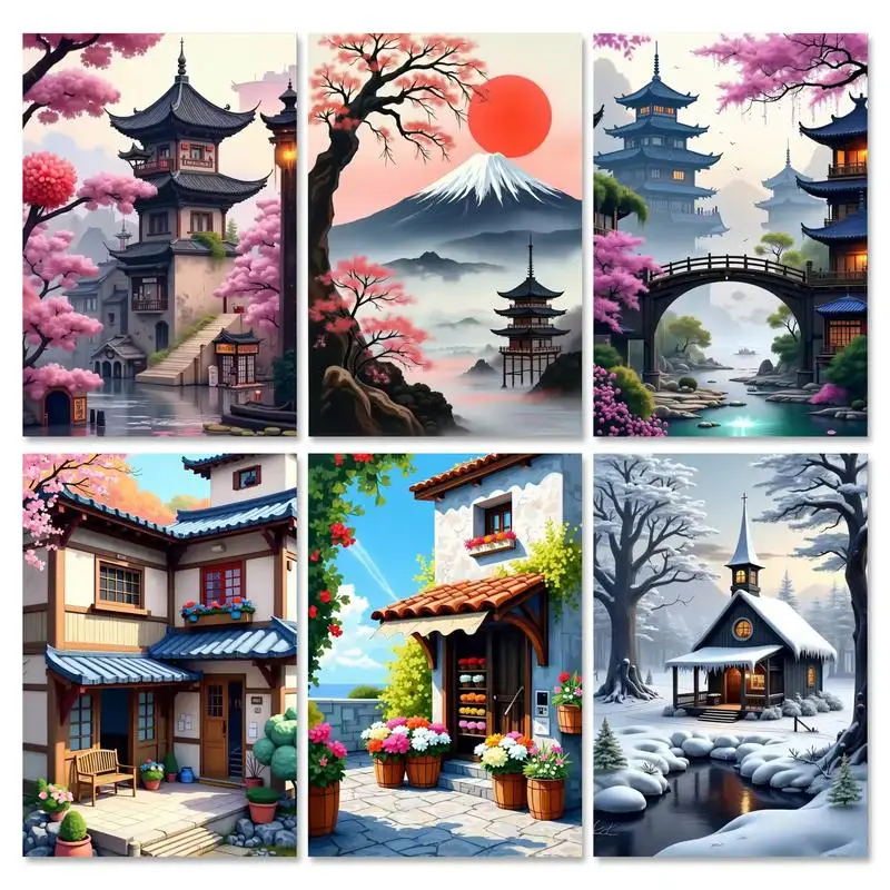

RUOPOTY Frame Diy Painting By Numbers Kits Landscape Building Coloring By Numbers For Adults Handicrafts For Diy Crafts